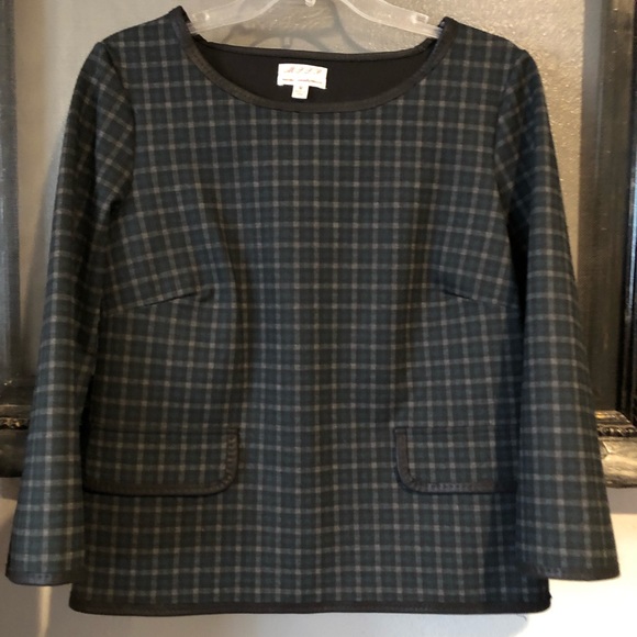 Max Studio Tops - Plaid with leather trim boxy top